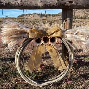 Rustic Wreath with Gold Bow and Floral Accents